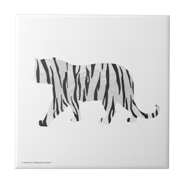 Carreau En Céramique Silhouette Tiger noir et blanc (Devant)