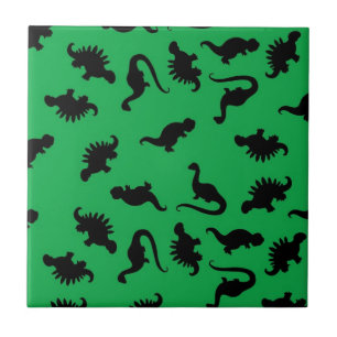 Carreau En Céramique Silhouettes de dinosaures sur fond vert motif