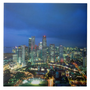 Carreau En Céramique Singapour Skyline la nuit, Singapour