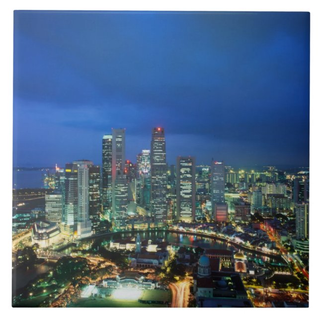 Carreau En Céramique Singapour Skyline la nuit, Singapour (Devant)