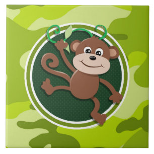 Carreau En Céramique Singe ; camo vert vif, camouflage