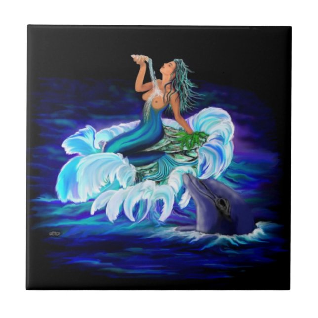Carreau En Céramique Sirène avec dauphin (Devant)