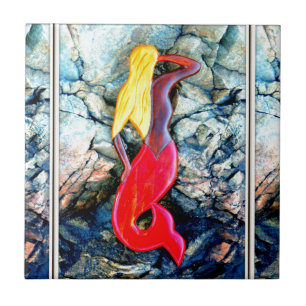 Carreau En Céramique sirène blonde en rouge