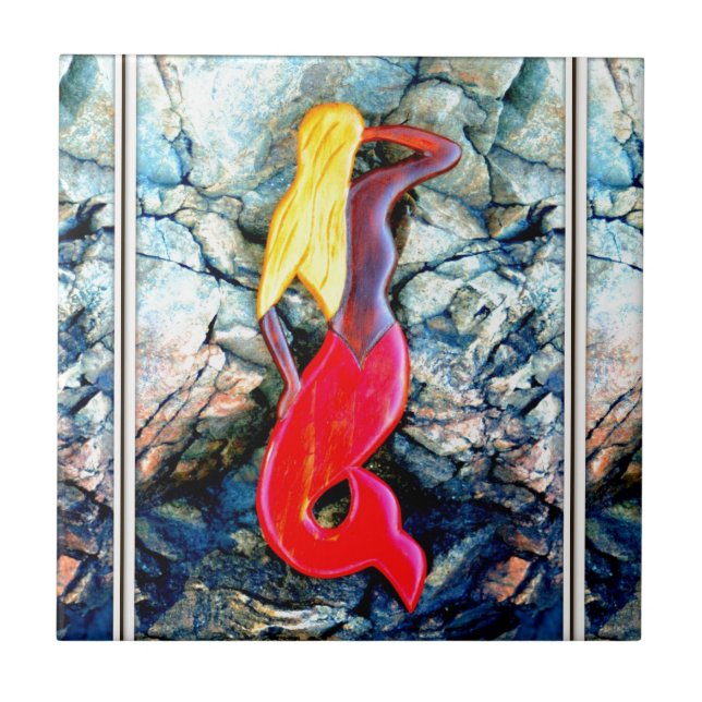 Carreau En Céramique sirène blonde en rouge (Devant)