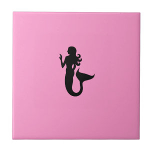 Carreau En Céramique Sirène de Glow_Black-on-Pink d'océan