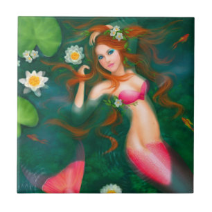 Carreau En Céramique Sirène d'Imaginaire aux lys