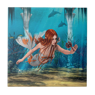 Carreau En Céramique Sirène d'Imaginaire et Lys de mer