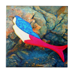 Carreau En Céramique sirène rouge et bleue
