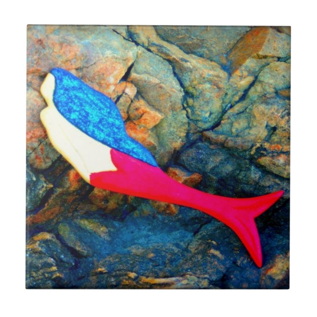 Carreau En Céramique sirène sous-marine rouge et bleu (Devant)