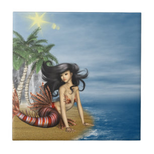 Carreau En Céramique Sirène sur la tuile de plage