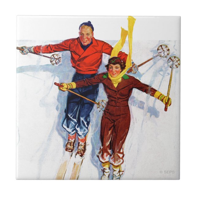 Carreau En Céramique Ski de descente en couple (Devant)