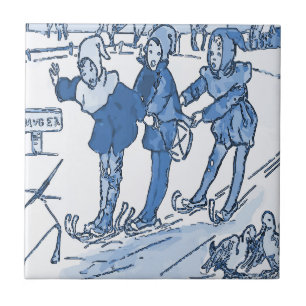 Carreau En Céramique Ski néerlandais bleu d'enfants