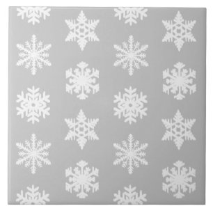 Carreau En Céramique Snowflakes Ikat - Gris et blanc argenté