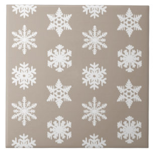 Carreau En Céramique Snowflakes Ikat - Taupe tan et blanc