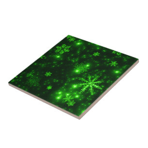 Carreau En Céramique Snowflakes with Green Background