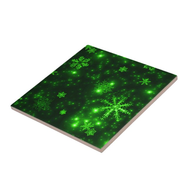 Carreau En Céramique Snowflakes with Green Background (Côté)