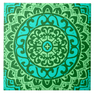 Carreau En Céramique Soleil Sud-Ouest Mandala Batik, Vert citron
