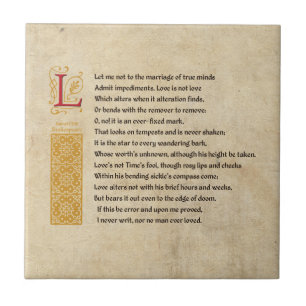 Carreau En Céramique Sonnet 116 de Shakespeare (CXVI) sur le parchemin