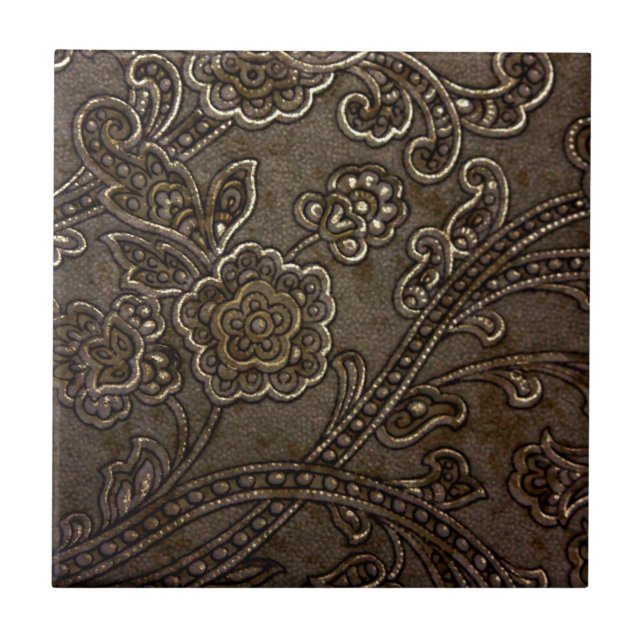 Carreau En Céramique Soulagement floral en bronze (Devant)