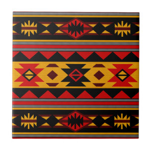 Carreau En Céramique Southwest Design Red Black Gold Tribal Motif