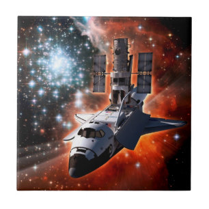 Carreau En Céramique Space Shuttle Atlantis Hubble Telescope Artwork