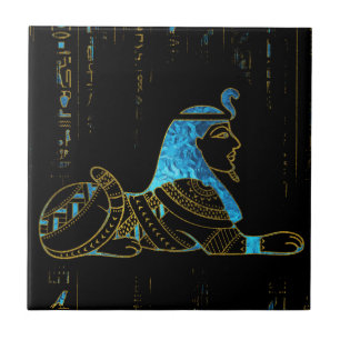 Carreau En Céramique Sphinx égyptien sur le cristal bleu de