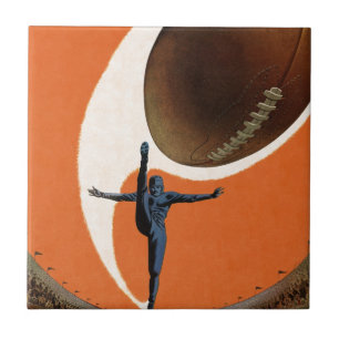 Carreau En Céramique Sports Anciens, Joueur de Football Bottant le Ball