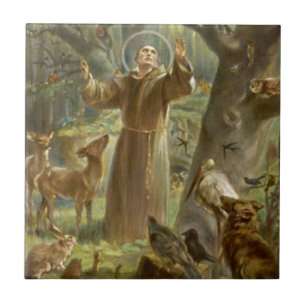 Carreau En Céramique St Francis d'Assisi prêchant aux animaux