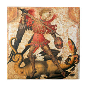 Carreau En Céramique St Michael et le dragon (XVème siècle)
