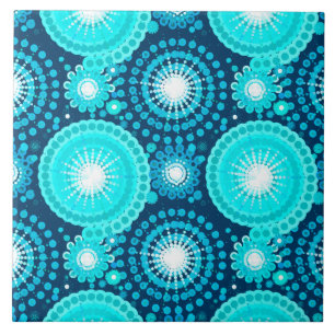 Carreau En Céramique Starbursts et pinwheel, marine et turquoise