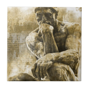 Carreau En Céramique Statue en bronze affligée Auguste Rodin le penseu