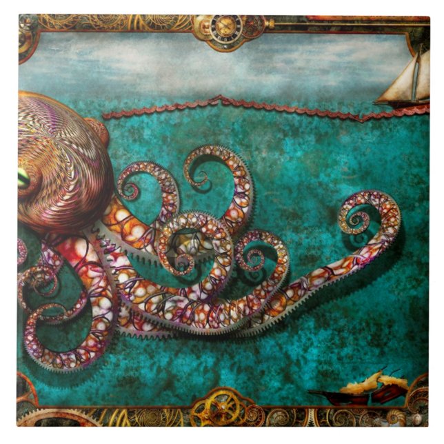 Carreau En Céramique Steampunk - L'histoire du Kraken (Devant)