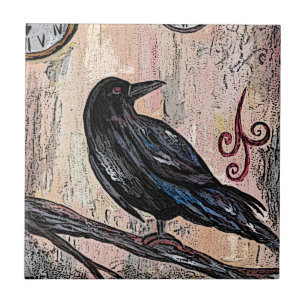 Carreau En Céramique Steampunk Raven et horloges