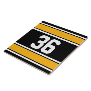 Carreau En Céramique Stripes de sports Black et Gold personnalisables