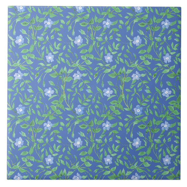 Carreau En Céramique Style champêtre Blue Green Floral Périwinkle Motif (Devant)
