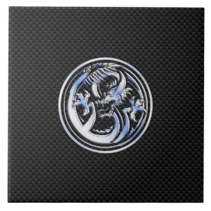 Carreau En Céramique Style Chrome badge Dragon sur Carbon Fibre Print
