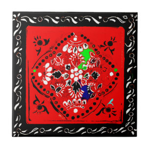 Carreau En Céramique Style indien tuile florale rouge/noir