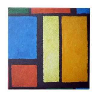 Carreau En Céramique Style Mondrian Orange Green Blue Fuzzy Abstrait