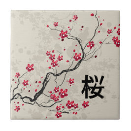Carreau En Céramique Style oriental Sakura Cherry Blossom Art