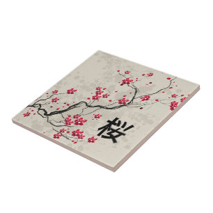 Carreau En Céramique Style oriental Sakura Cherry Blossom Art