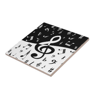 Carreau En Céramique Stylish Treble Clef Wave Black and White