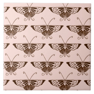 Carreau En Céramique Stylized art Deco butterfly - chocolate and peach