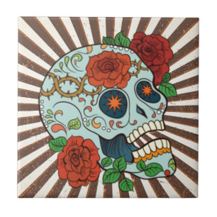 Carreau En Céramique Sucre génial Skulls Dia de los Muertos