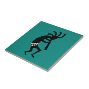 Carreau En Céramique Sud-ouest Teal de Kokopelli et noir