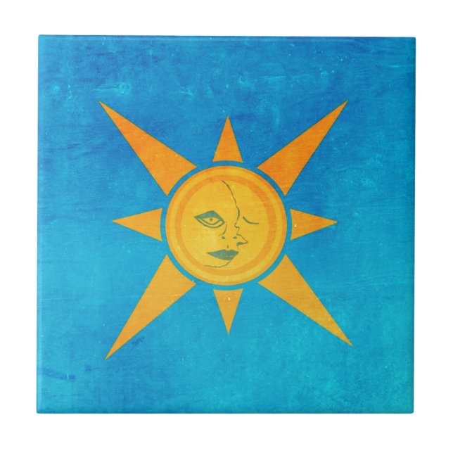 Carreau En Céramique Sun brillant, sommeil de lune--symbole du soleil (Devant)