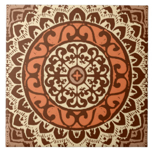 Carreau En Céramique Sun Sud-Ouest Mandala Batik, rouille et Brown
