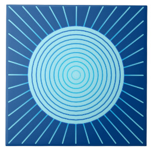 Carreau En Céramique Sunburst géométrique moderne - Bleu de Cobalt et A