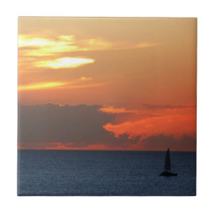 Carreau En Céramique Sunset Clouds and Sailboat Seascape