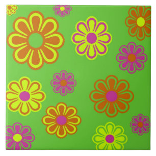 Carreau En Céramique super mod pop fleurs orange violet
