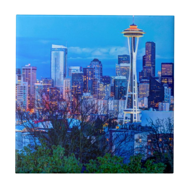 Carreau En Céramique Super Moon se lève près de Seattle (Devant)